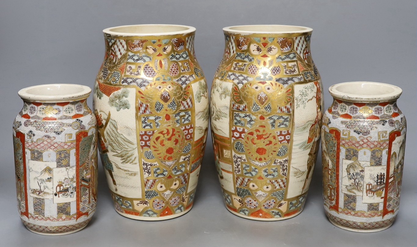 Two pairs of late 19th century Japanese Satsuma vases. Tallest pair 24cm